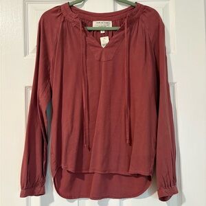 Cloth & Stone Anthropologie Rust Long Sleeve Tie Neck Blouse | Size S